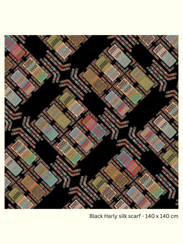 Black Harly Silk Georgette Scarf – 140 × 140 cm | Kron by Kronkron