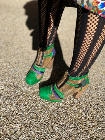 Square Toe Boots Green Multi