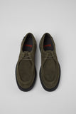Top view of Norman green suede men’s shoes showing shape and toe design on a white background