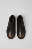 Top view of Dean brown and black leather shoes showing silhouette and squared front shape