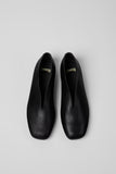 Top view of Casi Myra black leather ballerinas showing squared toe and clean ballerina silhouette.