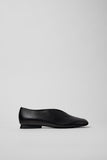 Side view of Casi Myra black calfskin leather ballerinas showing slightly squared toe and lightweight TPU outsole.