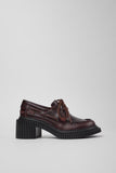 Side view of Camper Pix London burgundy leather moccasin on a white background