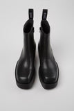 Top view of Billie black calfskin leather mid boots showing shape, opening and smooth leather finish