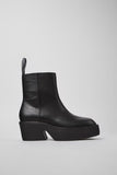 Side view of Billie black calfskin leather mid boots for women with sculptural heel and EVA sole.