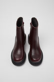 Top view of Camper Pix London burgundy leather mid boot on a white background