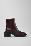 Side view of Camper Pix London burgundy leather mid boot on a white background.
