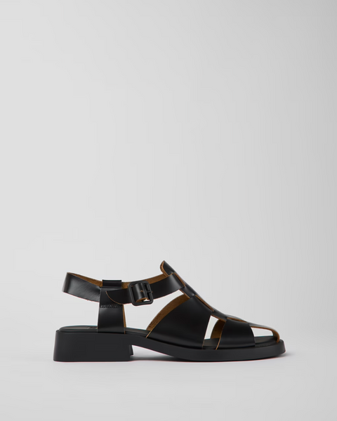Side
Camper Dana black leather sandals for women shown from the side with smooth leather upper and lightweight sole