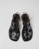 Top
Camper Dana black leather sandals for women viewed from above with a strappy design and flat lightweight sole