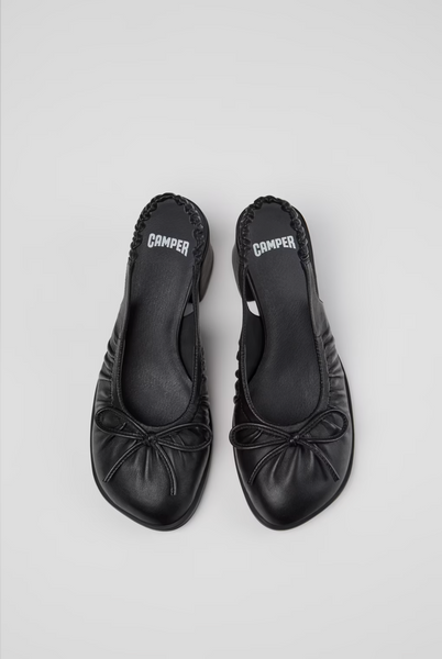 Top view of Kora black semi-open leather shoes with slip on