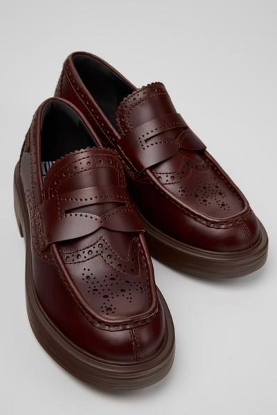 Twins brown leather loafers for women with penny strap and brogue details