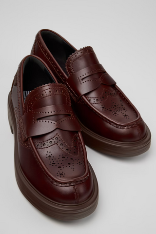 Twins brown leather loafers for women with penny strap and brogue details