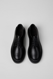 Top view of Dean black leather lace-up shoes with round toe