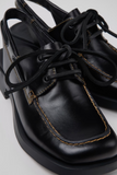 Donna black semi-open leather shoes with lace-up front and square toe