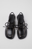 Top view of Donna black leather lace-up shoes with square toe