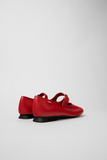 Back view of Casi Myra red leather ballerinas with black sole