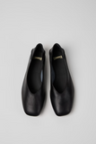 Top view of Casi Myra black leather ballerinas with timeless minimalist shape