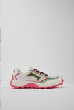 Side view of Camper Twins multicolor textile sneaker with pink Vibram® outsole