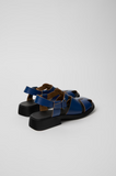 Back view of Camper Dana blue leather sandals with low block heel