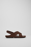 Side view of Camper Right Isla brown nubuck sandal with elastic slingback strap