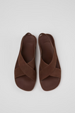 Top view of Camper Right Isla brown nubuck sandals with open toe
