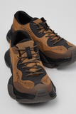 Brown and black Karst 2 recycled sneakers for men by Camper with lace-up closure and rugged Vibram soles.