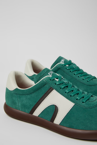 Green Pelotas Soller sneakers for men by Camper with nubuck upper and lace-up closure.