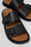 Camper Lluc Sandal black leather sandals for men close-up with buckle straps