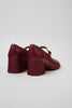 Rear view of Camper Kora burgundy leather shoes showing sculptural block heels