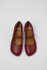 Top view of Camper Kora burgundy leather Mary Jane shoes with buckle straps