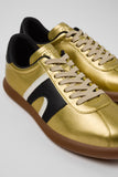 Close-up of Camper Pelotas Soller multicolor leather sneakers showing the laces, stitching and colour-block details