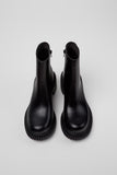 Top view of Camper Pix London black leather ankle boots showing the opening and toe shape