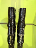 Pair of Chie Mihara TALENA black croc-embossed leather ankle boots