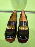 Front view of Chie Mihara TIBRO multi leather shoes with mustard detailing