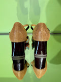 Pair of Chie Mihara VOLA149 brown and black leather T-bar shoes