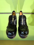 Top view of Chie Mihara XUDAI black croc-embossed leather shoes