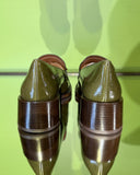 Pair of Chie Mihara XYZEN green and brown leather shoes